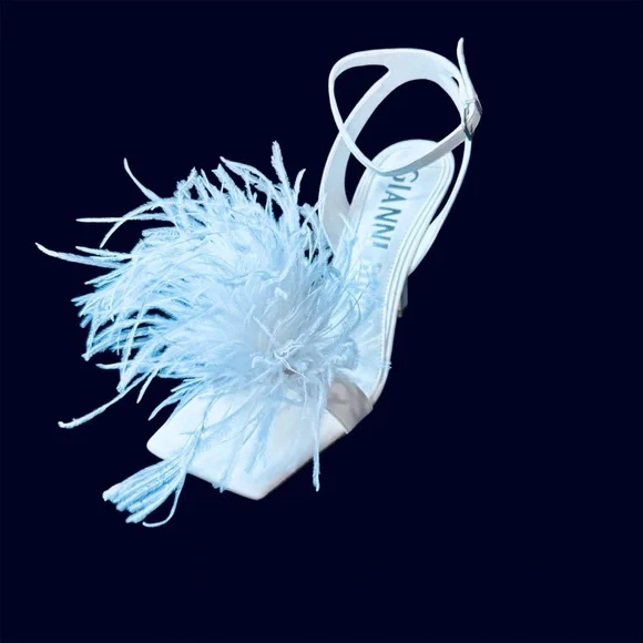 Gianni Bini Neela White Leather Heels Sandals, Ankle Strap - Picture 3 of 8